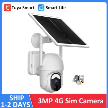 Tuya Smart 3MP 6W Saules 10400mAh Akumulatora 4G Sim LTE PTZ Āra Ūdensizturīgs Uzraudzības Drošības Prožektors PIR CCTV kameras IP Kameras
