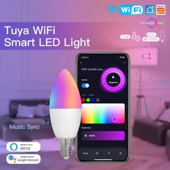 TUYA Smart Aptumšojami Burvju Spuldzes WiFi E14 RGBCW 100-240V LED Spuldzes Mūzikas Sinhronizācijas Lampas Alexa, Google Home Yandex Alise Balss Vadība