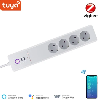 Tuya WiFi Smart Pārsprieguma Aizsargs , ES Zigbee modulis Ar 4 Sveces un 2 USB Ports , Individuālo Kontroli,sadarbojas Ar Alexa, Google Home
