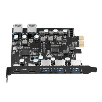 ULS PCI-e USB3.0 Card 7-Port Type C (2) TypeA (5) Ar FL1100 Chip bez Papildu Barošanas Kabeļi galda Dators
