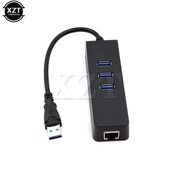 USB Ethernet USB 3.0 RJ45 HUB Tīkla Kartes Vadu 10/100 /1000 Mb / s Gigabit Ethernet LAN-Chromebook datoru MacBook Adapteri