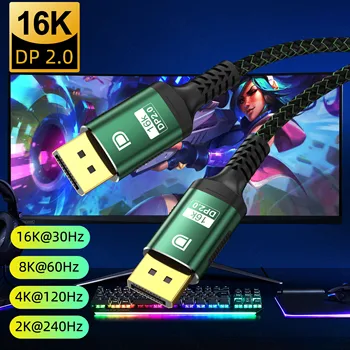 UVOOI DP 2.0 Kabelis DisplayPort 16K@30HZ Atbalsta 80Gbps HDR 3D DP Vīrietis, lai DP Vīriešu Monitora Kabelis Klēpjdatoru TV Spēļu Monitora