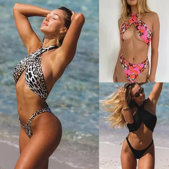 Viengabala Peldkostīmu, Seksīga Sieviete ir Leopards Drukāt Krusta Siksna Bikini Savvaļas Meitene Peldkostīms Cut-out Backless Peldkostīmi