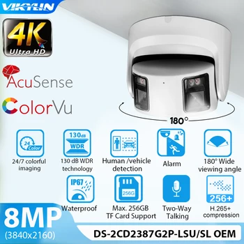 Vikylin 4K 8MP Ultra HD Dual Objektīvs Āra Drošības Kamera Hik DS-2CD2387G2P-LSU/SL AcuSense ColorVu Pilnu Krāsu POE Cam