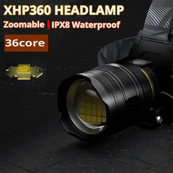 Visspēcīgākais XHP360 36core LED Lukturis usb 18650 ūdensizturīgs Lādējams Kempings Lukturīti Zoomable Galvas Gaismas Zvejas Gaismas