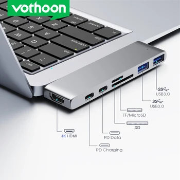 Vothoon USB C Rumbas C Tipa HDMI saderīgu USB 3.0 Adapteris 7 1 C Tipa Rumbu Doks MacBook Pro Gaisa USB-C C Tipa 3.0 Sadalītājs