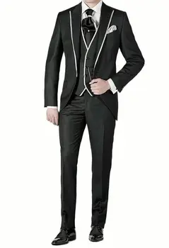 Vīrieši Melnos Uzvalkos Dizaineru Kāzu Līgavaiņiem Vakariņas Puse Uzvalki (Žakete+Veste+Bikses) Balles