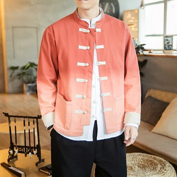 Vīrieši Streetwear Tang Uzvalks Ķīniešu Stilā Hanfu Žaketes Kung Fu Krekli Ikdienas Japāņu Kokvilnas Harajuku Kontrasta Krāsu Mētelis M-5XL