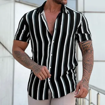 Vīriešu Havaju Iespiests Ziedu Svītru Krekls Vasaras Lielgabarīta Īsām Piedurknēm Elpojošs Sākotnējo Sociālo Y2k Vintage Gothic Apģērbu