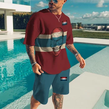 Vīriešu Vasaras Apģērbu Komplekts Modes Lielgabarīta Vintage Valsts Karoga 3D Drukāts Apģērbs Bikses Tee 2 Gabali Elpojošs Sporta