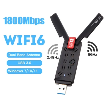 WiFi 6 USB Adapter Dual Band 1800Mbps 2.4 G/5GHz Bezvadu Wi-Fi Dongle Tīkla Karte USB 3.0 WiFi6 Adapteri Windows 7/10/11