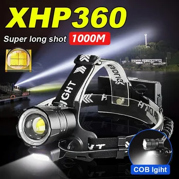 XHP360 Super Spēcīgs LED Lukturis 18650 Uzlādējams Lukturu Augstu Galvas Lukturīti Laternu XHP90 Tālummaiņas Kempings Lukturi