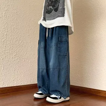 Y2k Stila Gadījuma Hip Hop Džinsi Vīriešiem Plaša Kāju Zaudēt Straisht Kravas Bikses Harajuku Streetwear Modes Bikses Jauns Vīrietis