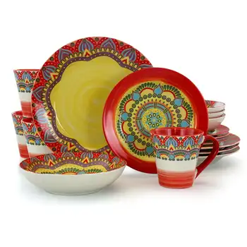 Zen Red Mozaik 16 Gabals Dinnerware Uzstādīt Dinnerware Set Piederumi Virtuves