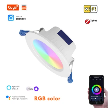 Zigbee Smart Griestu Lampa LED Downlight Tuya Gudras Lietas App RGBCW Aptumšojami Spotlighting Alexa Yandex Alise Balss