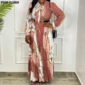 Āfrikas Modes Ilgi Maxi Kleitas Sievietēm 2022 Loku Kakla Vintage Print Blogger Ieteikt Vasarā Pludmale Boho Kroku Abayas Kleita