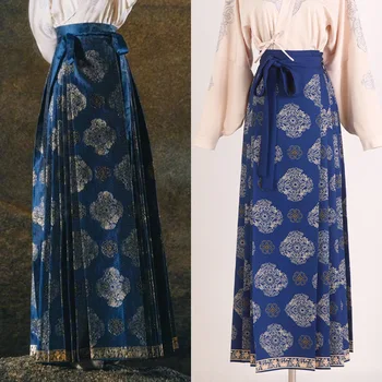 Ķīniešu Stilā Mamianqun Ming Stila Hanfu / Han-stila Apģērbu Viens Gabals Kroku Ilgi Svārki Zilā Krāsā Ikdienas Valkāšanai