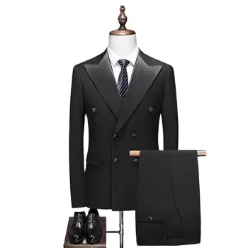 (Žakete+Veste+Bikses) Vīriešu Dubultā Krūtīm, Uzvalkā Slim Fit Izšūt Tērps Vīriešiem Luksusa vīriešu svītru Kāzu Tērpi Formālās Valkāt kleitu